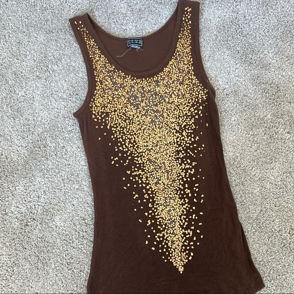 Brown sequin Fang Glam y2k tank top